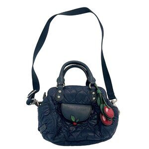 Vintage Juicy Couture Navy Quilted Mini Satchel Purse Cherry Keychain Y2K Preppy
